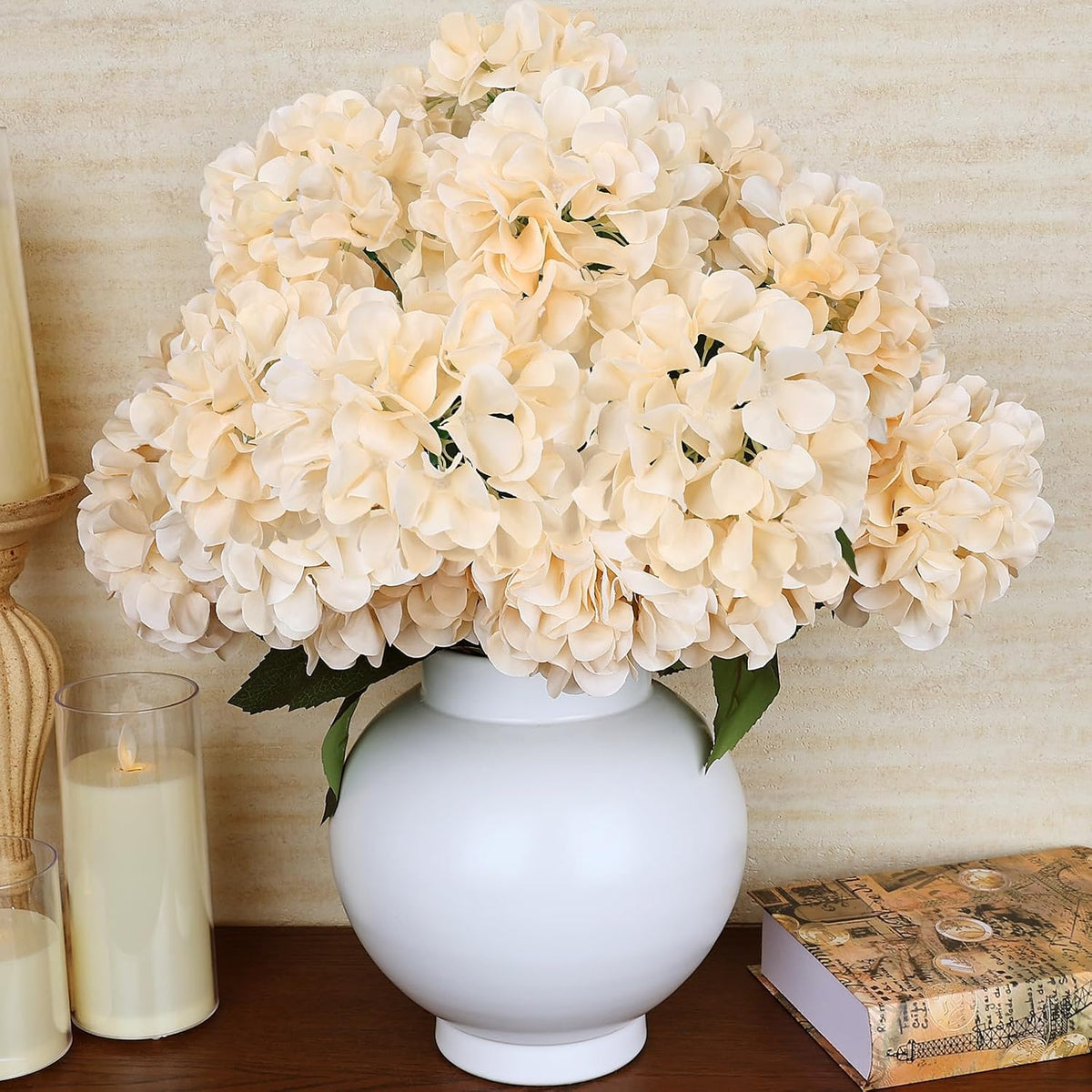 Dusty Blue Hydrangea Artificial Flowers Bulk - 6 PCS Large 54 Heads