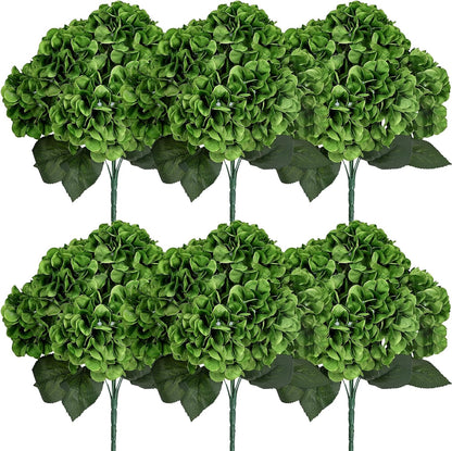 Dusty Blue Hydrangea Artificial Flowers Bulk - 6 PCS Large 54 Heads