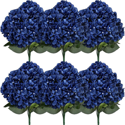 Dusty Blue Hydrangea Artificial Flowers Bulk - 6 PCS Large 54 Heads