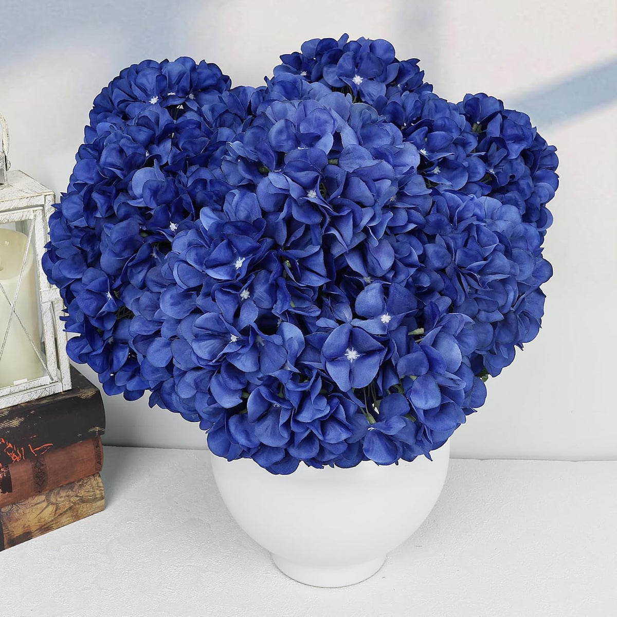 Dusty Blue Hydrangea Artificial Flowers Bulk - 6 PCS Large 54 Heads