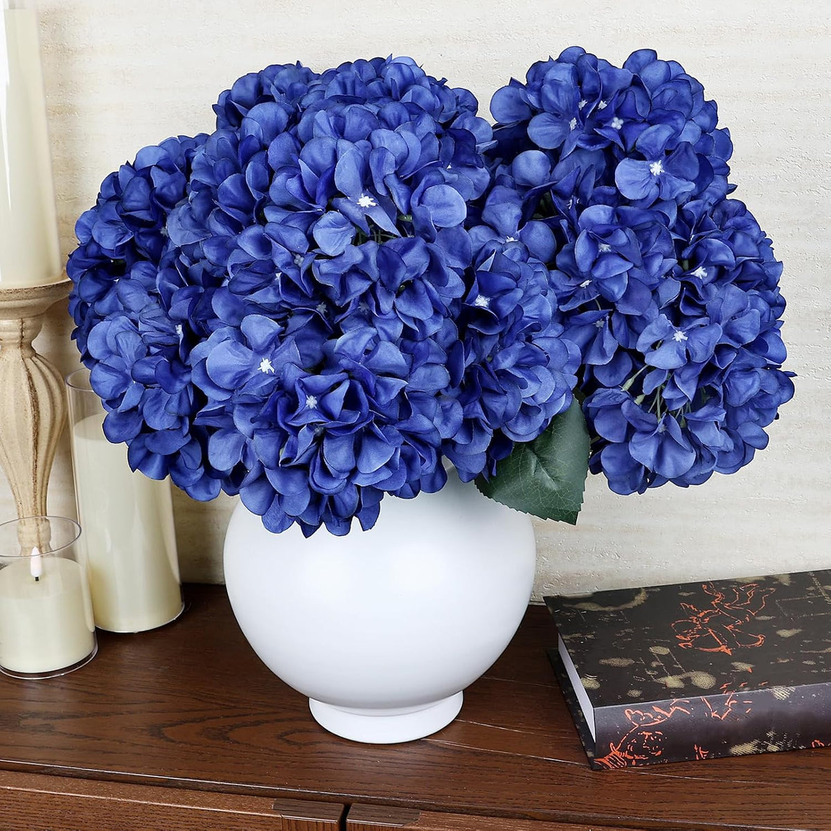 Dusty Blue Hydrangea Artificial Flowers Bulk - 6 PCS Large 54 Heads