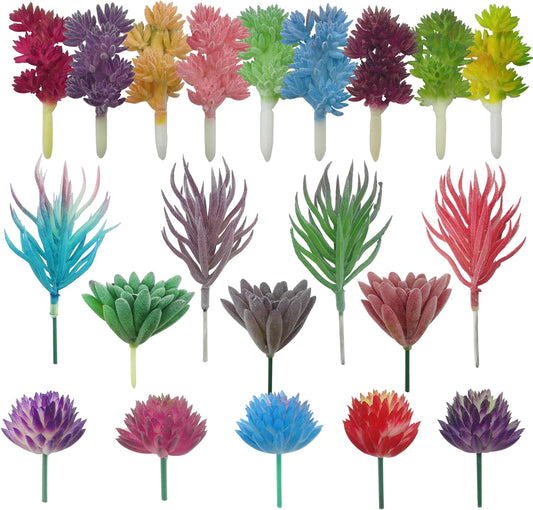 21 PCS Artificial Succulent Plants, Blue Fake Succulent, Unpotted Faux Succulent Assortment in Flocked Blue in Different Type for Birthday Home Decor Indoor Wall Garden DIY