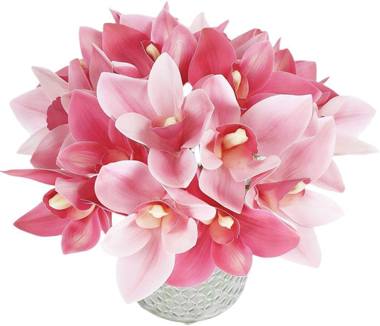 20Pcs Real Touch Artificial Fake Plants Silk Cymbidium Orchid Flowers Arrangements Wedding Bouquets Decorations Floral Table Centerpieces Home Kitchen Garden Party(Light Pink)