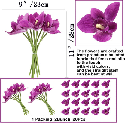 20Pcs Real Touch Artificial Fake Plants Silk Cymbidium Orchid Flowers Arrangements Wedding Bouquets Decorations Floral Table Centerpieces Home Kitchen Garden Party(Light Pink)