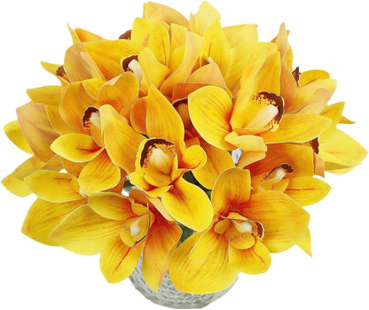 20Pcs Real Touch Artificial Fake Plants Silk Cymbidium Orchid Flowers Arrangements Wedding Bouquets Decorations Floral Table Centerpieces Home Kitchen Garden Party(Light Pink)