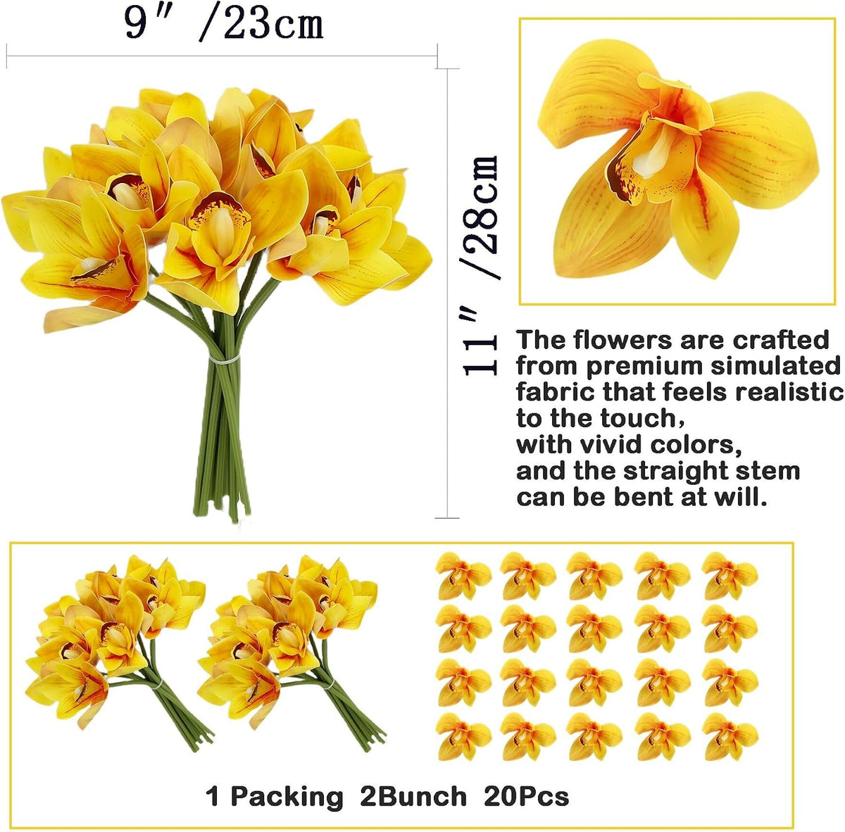 20Pcs Real Touch Artificial Fake Plants Silk Cymbidium Orchid Flowers Arrangements Wedding Bouquets Decorations Floral Table Centerpieces Home Kitchen Garden Party(Light Pink)