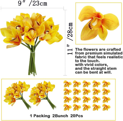 20Pcs Real Touch Artificial Fake Plants Silk Cymbidium Orchid Flowers Arrangements Wedding Bouquets Decorations Floral Table Centerpieces Home Kitchen Garden Party(Light Pink)