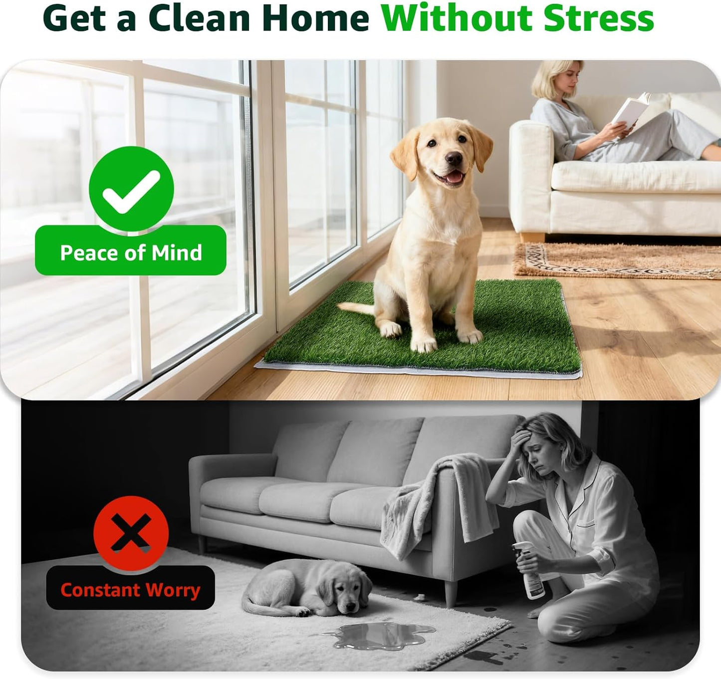 Replacement Artificial Grass Pee Pads for Dogs Potty Training to Pee & Poop | Faster Drainage, Washable, Easy to Clean & Dry Fake Grass for Puppy Pets, Protect Floor Furnitures of Apartment Balcony Patio