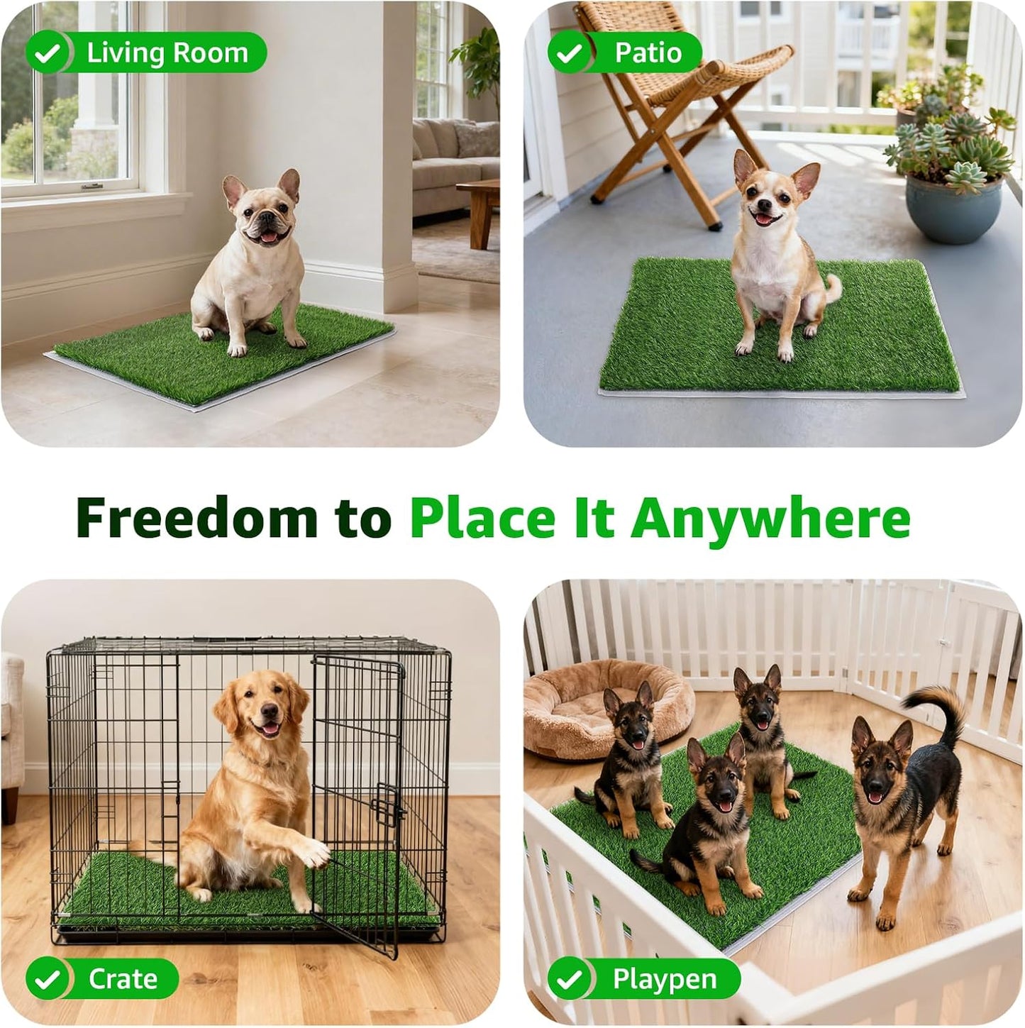 Replacement Artificial Grass Pee Pads for Dogs Potty Training to Pee & Poop | Faster Drainage, Washable, Easy to Clean & Dry Fake Grass for Puppy Pets, Protect Floor Furnitures of Apartment Balcony Patio