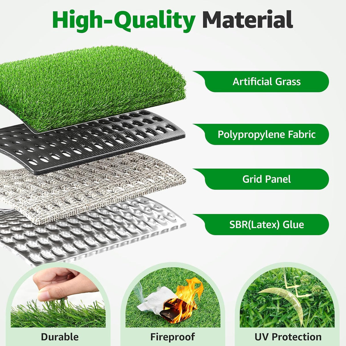 Artificial Grass Fake Turf Grass Outdoor Indoor with Drainage Holes, 3x5FT