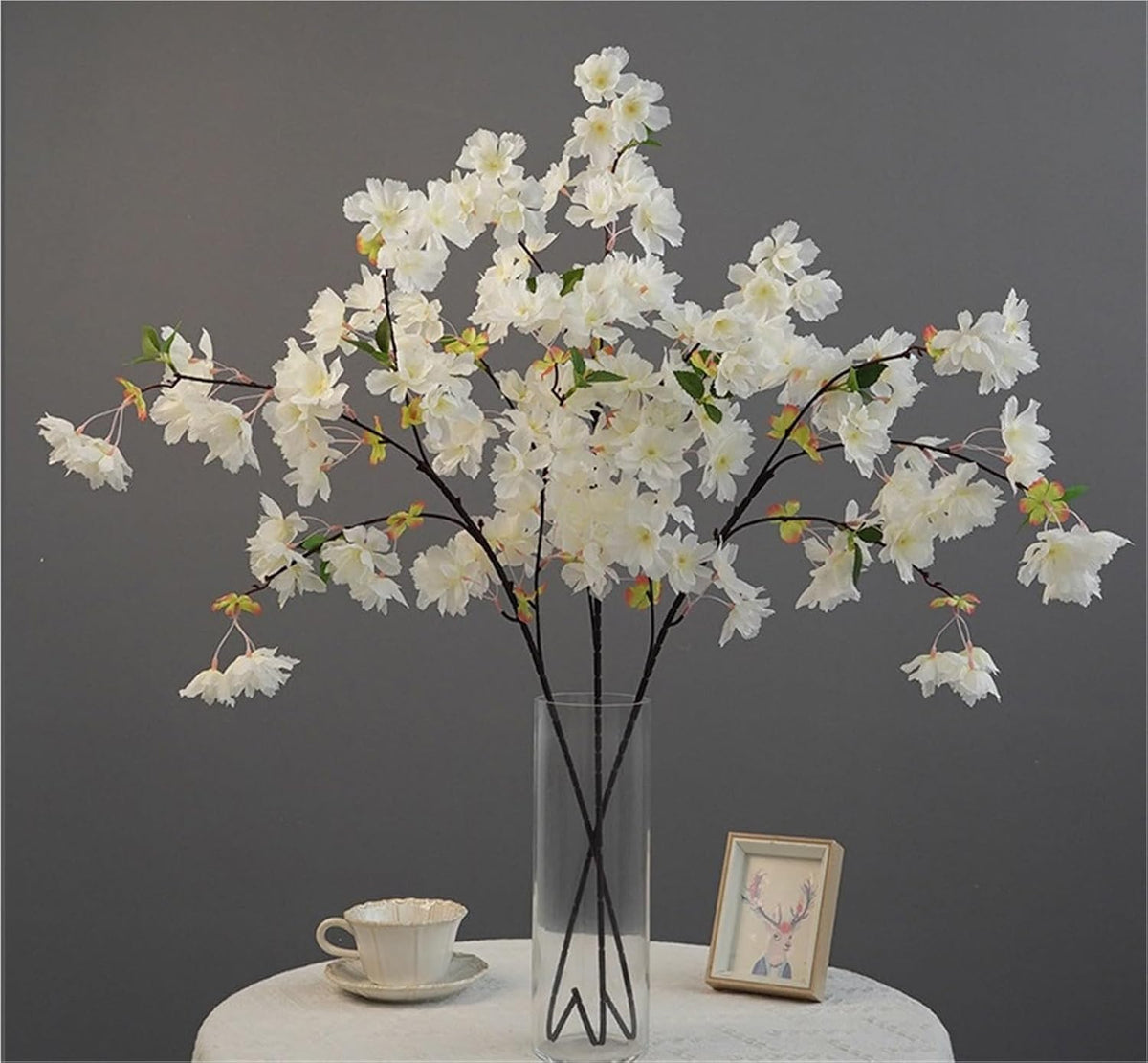 2Pcs 35.8In Artificial Peach Blossom Branches,4Fork Silk Cherry Plum Flower