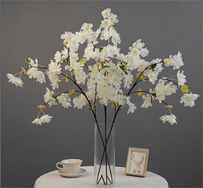 2Pcs 35.8In Artificial Peach Blossom Branches,4Fork Silk Cherry Plum Flower