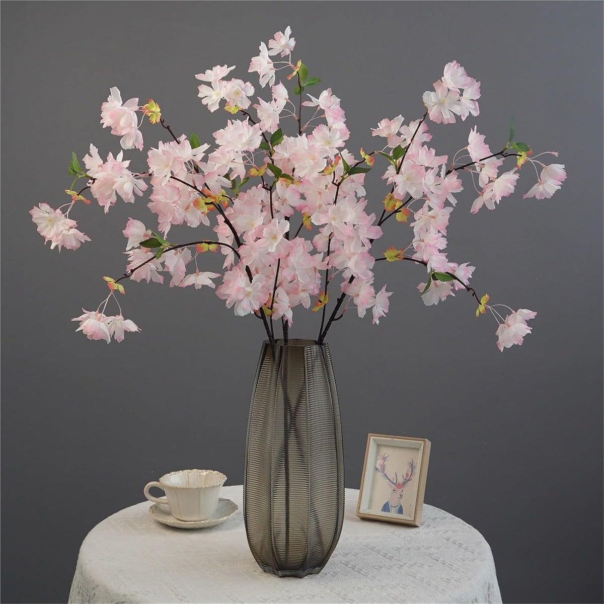 2Pcs 35.8In Artificial Peach Blossom Branches,4Fork Silk Cherry Plum Flower