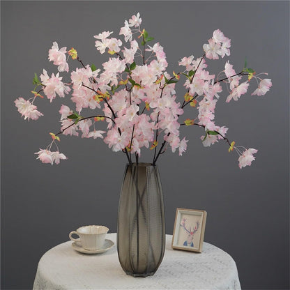 2Pcs 35.8In Artificial Peach Blossom Branches,4Fork Silk Cherry Plum Flower