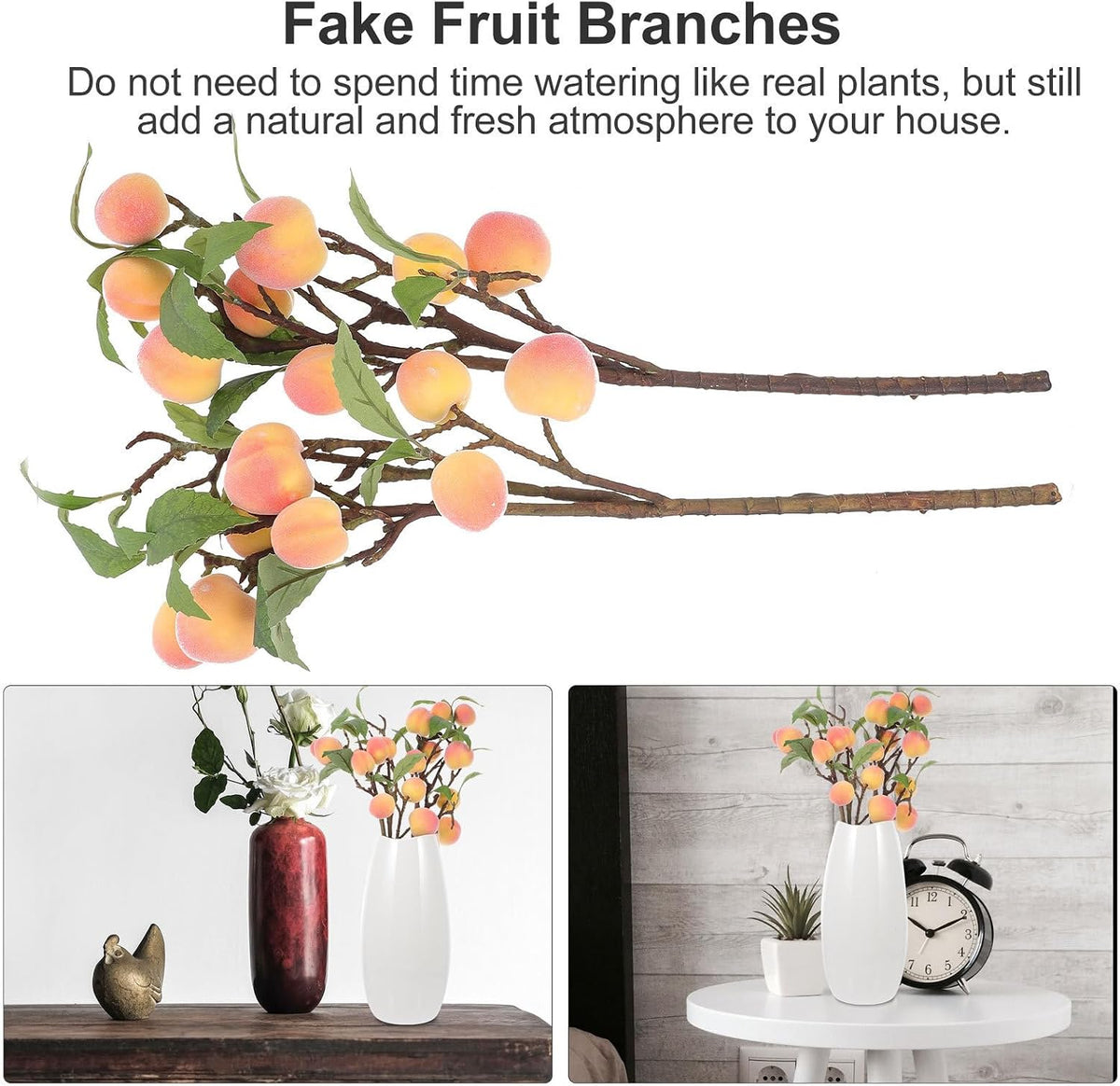 Artificial Fruit Branch 2pcs Foamed Blush Peach Tree Fake Xmas