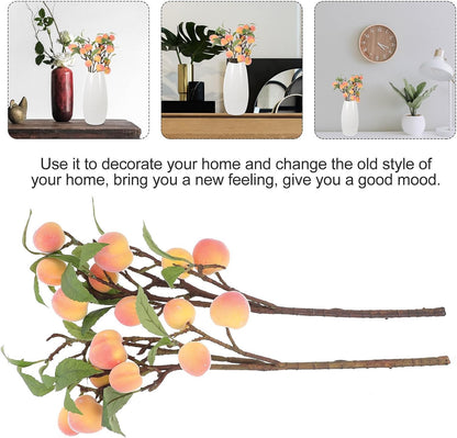 Artificial Fruit Branch 2pcs Foamed Blush Peach Tree Fake Xmas