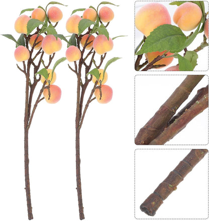 Artificial Fruit Branch 2pcs Foamed Blush Peach Tree Fake Xmas