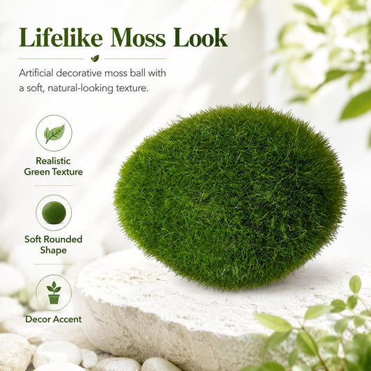 Artificial Moss Balls for Aquarium, Fake Moss Ball Decorative Rocks, Green Moss Covered Stones for Fish Tank Decor, Terrarium, Fairy Garden, Floral Arrangements (Extra Large 6 pcs)