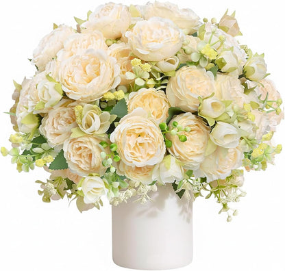 peonies artificial flowers 12 Bundles pink flowers bouquet, Lifelike Silk Fake Peonies with Stems for Home Table Centerpieces, Wedding, Party & DIY Bridal Floral Arrangements (Rose red + pink)
