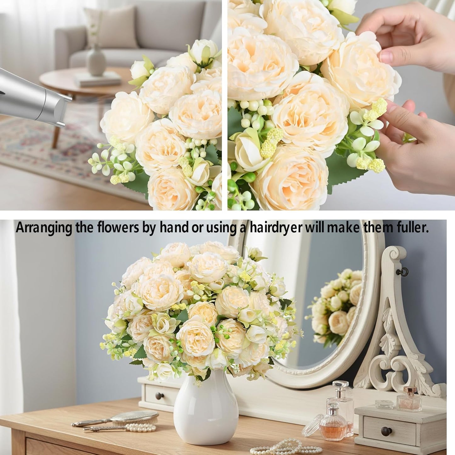 peonies artificial flowers 12 Bundles pink flowers bouquet, Lifelike Silk Fake Peonies with Stems for Home Table Centerpieces, Wedding, Party & DIY Bridal Floral Arrangements (Rose red + pink)