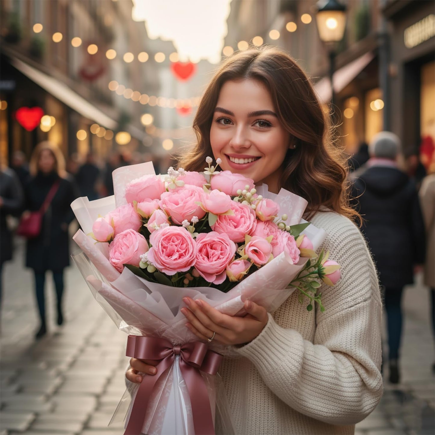 peonies artificial flowers 12 Bundles pink flowers bouquet, Lifelike Silk Fake Peonies with Stems for Home Table Centerpieces, Wedding, Party & DIY Bridal Floral Arrangements (Rose red + pink)