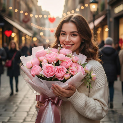 peonies artificial flowers 12 Bundles pink flowers bouquet, Lifelike Silk Fake Peonies with Stems for Home Table Centerpieces, Wedding, Party & DIY Bridal Floral Arrangements (Rose red + pink)