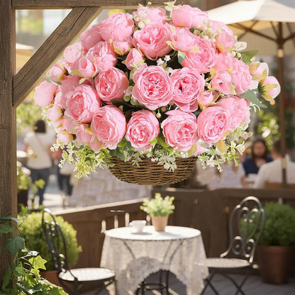 peonies artificial flowers 12 Bundles pink flowers bouquet, Lifelike Silk Fake Peonies with Stems for Home Table Centerpieces, Wedding, Party & DIY Bridal Floral Arrangements (Rose red + pink)