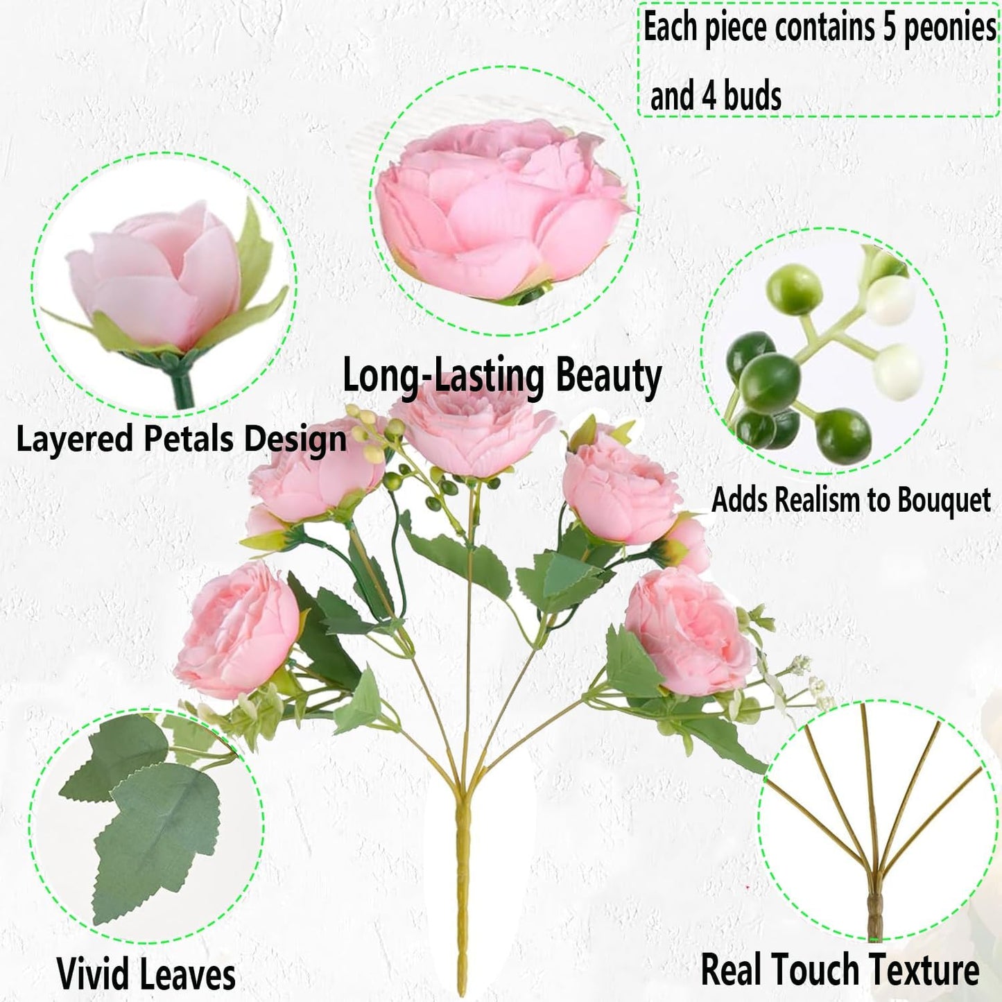 peonies artificial flowers 12 Bundles pink flowers bouquet, Lifelike Silk Fake Peonies with Stems for Home Table Centerpieces, Wedding, Party & DIY Bridal Floral Arrangements (Rose red + pink)
