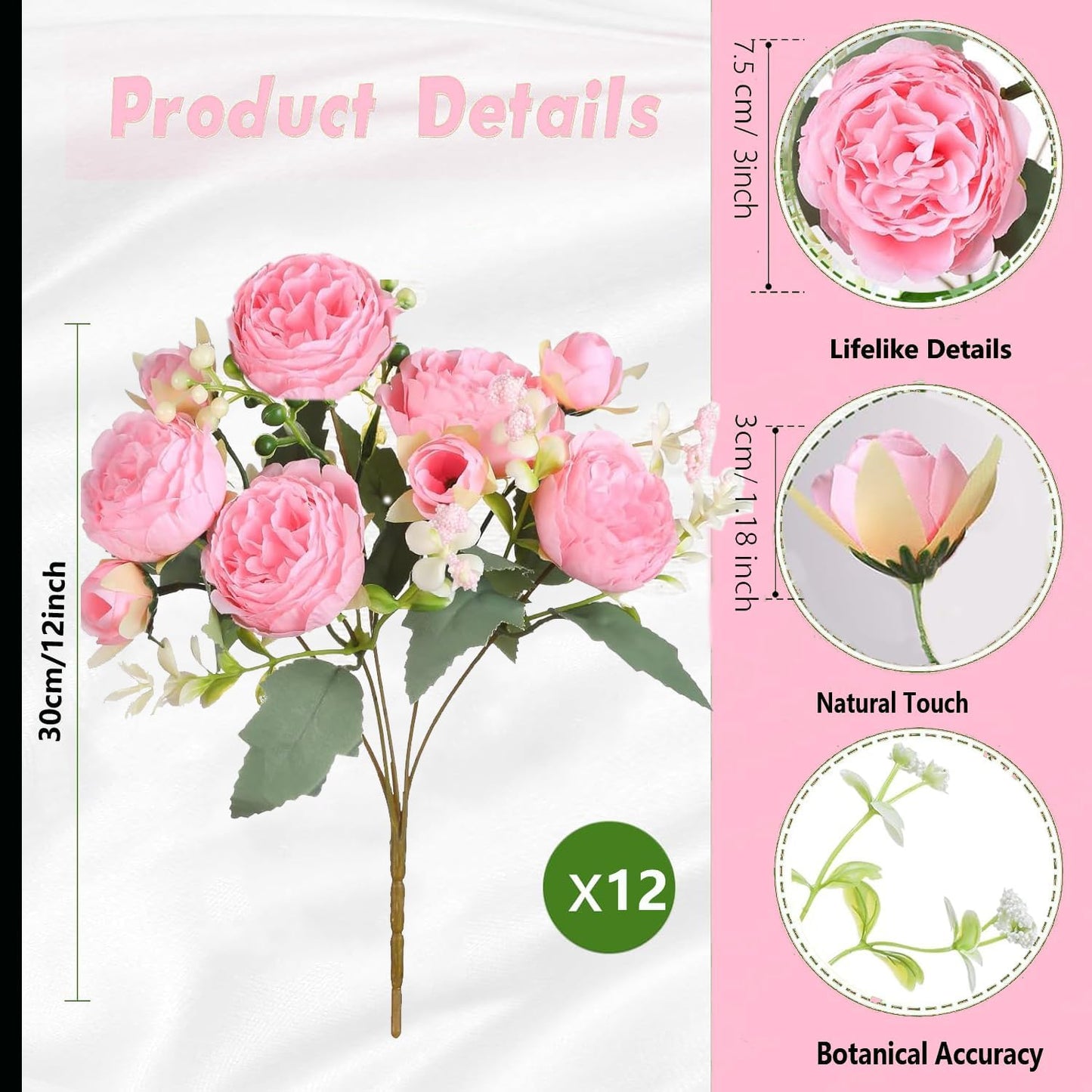 peonies artificial flowers 12 Bundles pink flowers bouquet, Lifelike Silk Fake Peonies with Stems for Home Table Centerpieces, Wedding, Party & DIY Bridal Floral Arrangements (Rose red + pink)