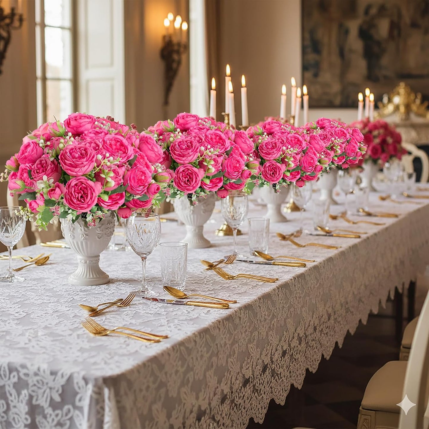 peonies artificial flowers 12 Bundles pink flowers bouquet, Lifelike Silk Fake Peonies with Stems for Home Table Centerpieces, Wedding, Party & DIY Bridal Floral Arrangements (Rose red + pink)