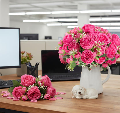 peonies artificial flowers 12 Bundles pink flowers bouquet, Lifelike Silk Fake Peonies with Stems for Home Table Centerpieces, Wedding, Party & DIY Bridal Floral Arrangements (Rose red + pink)