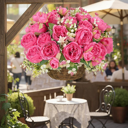 peonies artificial flowers 12 Bundles pink flowers bouquet, Lifelike Silk Fake Peonies with Stems for Home Table Centerpieces, Wedding, Party & DIY Bridal Floral Arrangements (Rose red + pink)