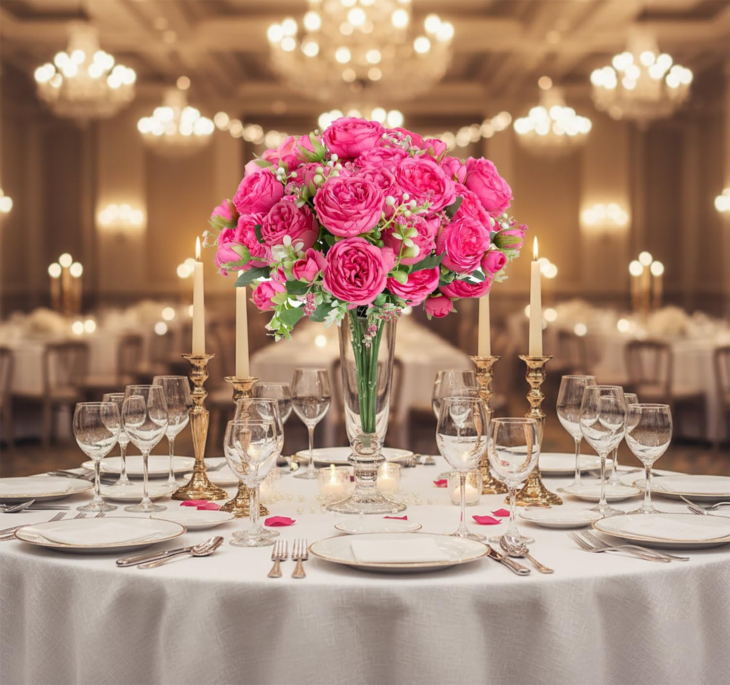 peonies artificial flowers 12 Bundles pink flowers bouquet, Lifelike Silk Fake Peonies with Stems for Home Table Centerpieces, Wedding, Party & DIY Bridal Floral Arrangements (Rose red + pink)