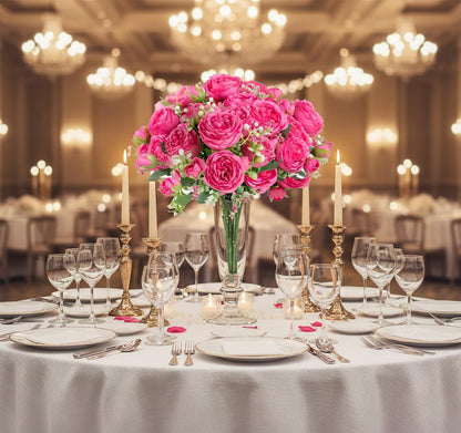 peonies artificial flowers 12 Bundles pink flowers bouquet, Lifelike Silk Fake Peonies with Stems for Home Table Centerpieces, Wedding, Party & DIY Bridal Floral Arrangements (Rose red + pink)