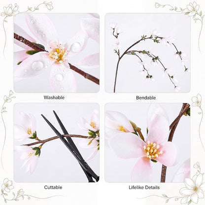 Riceshoot 4 Pcs Artificial Magnolia Flowers 35 Inch Magnolia Branch, Pink