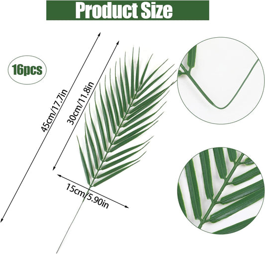 Artificial Palm Leaves, Faux Large Palm Fronds Fake Tropical Plant Simulation Safari Leaves with Stems for Home Hawaiian Luau Party Jungle Beach Theme Party Decoration