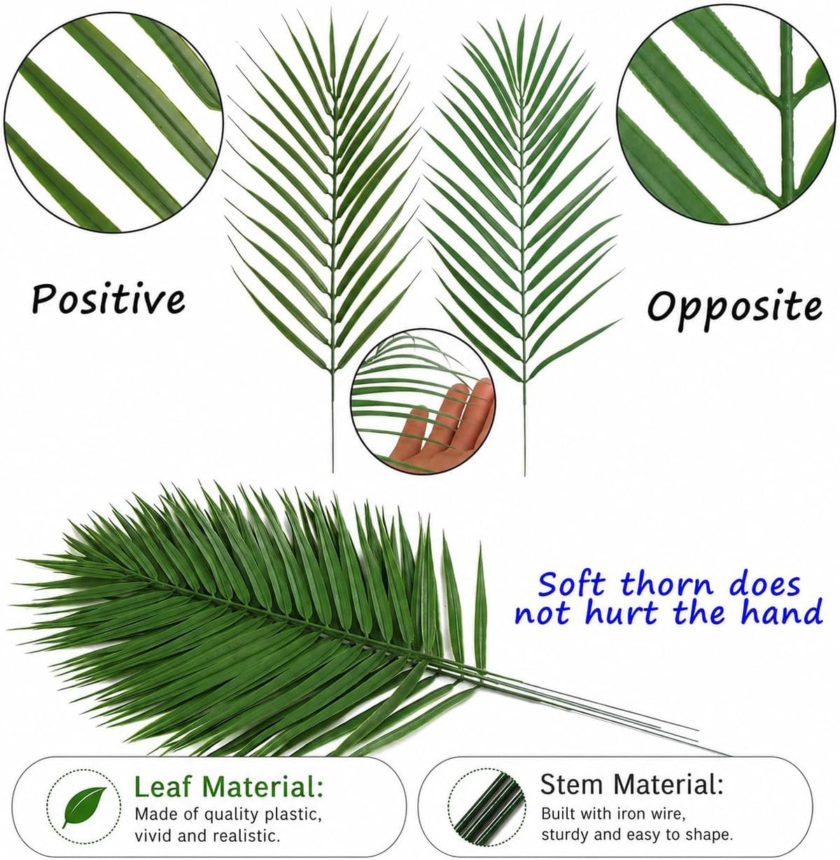 Artificial Palm Leaves, Faux Large Palm Fronds Fake Tropical Plant Simulation Safari Leaves with Stems for Home Hawaiian Luau Party Jungle Beach Theme Party Decoration