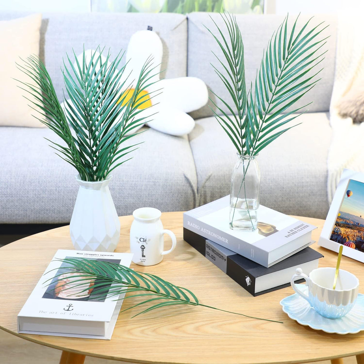 Artificial Palm Leaves, Faux Large Palm Fronds Fake Tropical Plant Simulation Safari Leaves with Stems for Home Hawaiian Luau Party Jungle Beach Theme Party Decoration