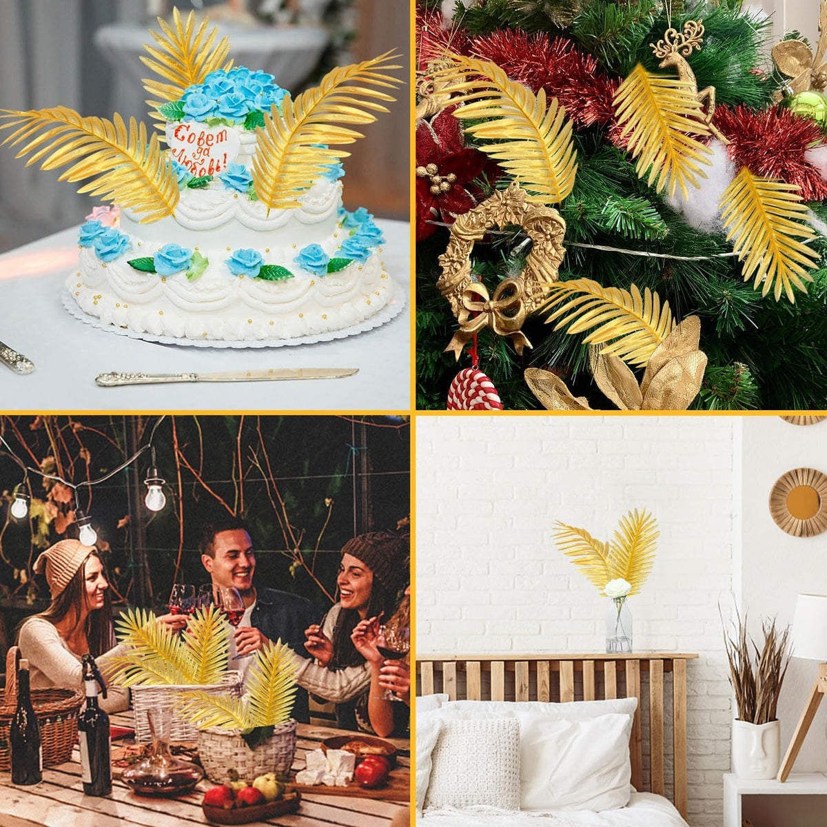 Artificial Palm Leaves, Faux Large Palm Fronds Fake Tropical Plant Simulation Safari Leaves with Stems for Home Hawaiian Luau Party Jungle Beach Theme Party Decoration