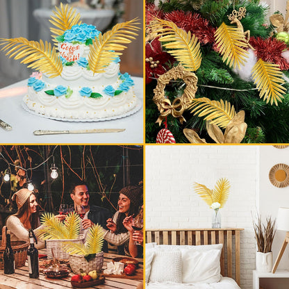 Artificial Palm Leaves, Faux Large Palm Fronds Fake Tropical Plant Simulation Safari Leaves with Stems for Home Hawaiian Luau Party Jungle Beach Theme Party Decoration