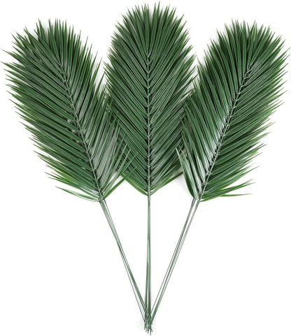 Artificial Palm Leaves, Faux Large Palm Fronds Fake Tropical Plant Simulation Safari Leaves with Stems for Home Hawaiian Luau Party Jungle Beach Theme Party Decoration