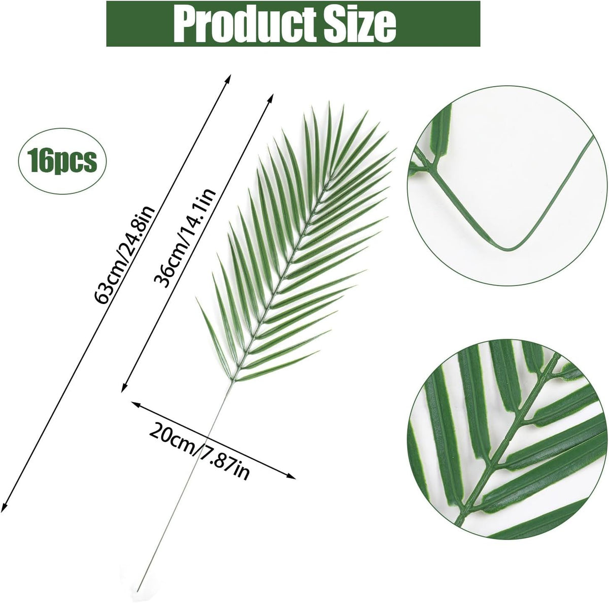 Artificial Palm Leaves, Faux Large Palm Fronds Fake Tropical Plant Simulation Safari Leaves with Stems for Home Hawaiian Luau Party Jungle Beach Theme Party Decoration