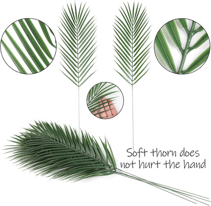 Artificial Palm Leaves, Faux Large Palm Fronds Fake Tropical Plant Simulation Safari Leaves with Stems for Home Hawaiian Luau Party Jungle Beach Theme Party Decoration