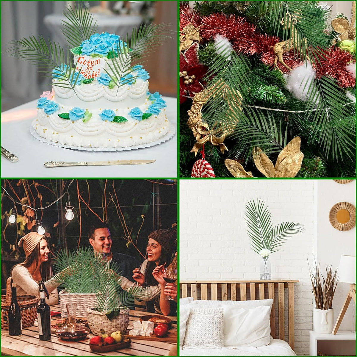 Artificial Palm Leaves, Faux Large Palm Fronds Fake Tropical Plant Simulation Safari Leaves with Stems for Home Hawaiian Luau Party Jungle Beach Theme Party Decoration