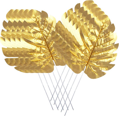 Artificial Palm Leaves, Faux Large Palm Fronds Fake Tropical Plant Simulation Safari Leaves with Stems for Home Hawaiian Luau Party Jungle Beach Theme Party Decoration