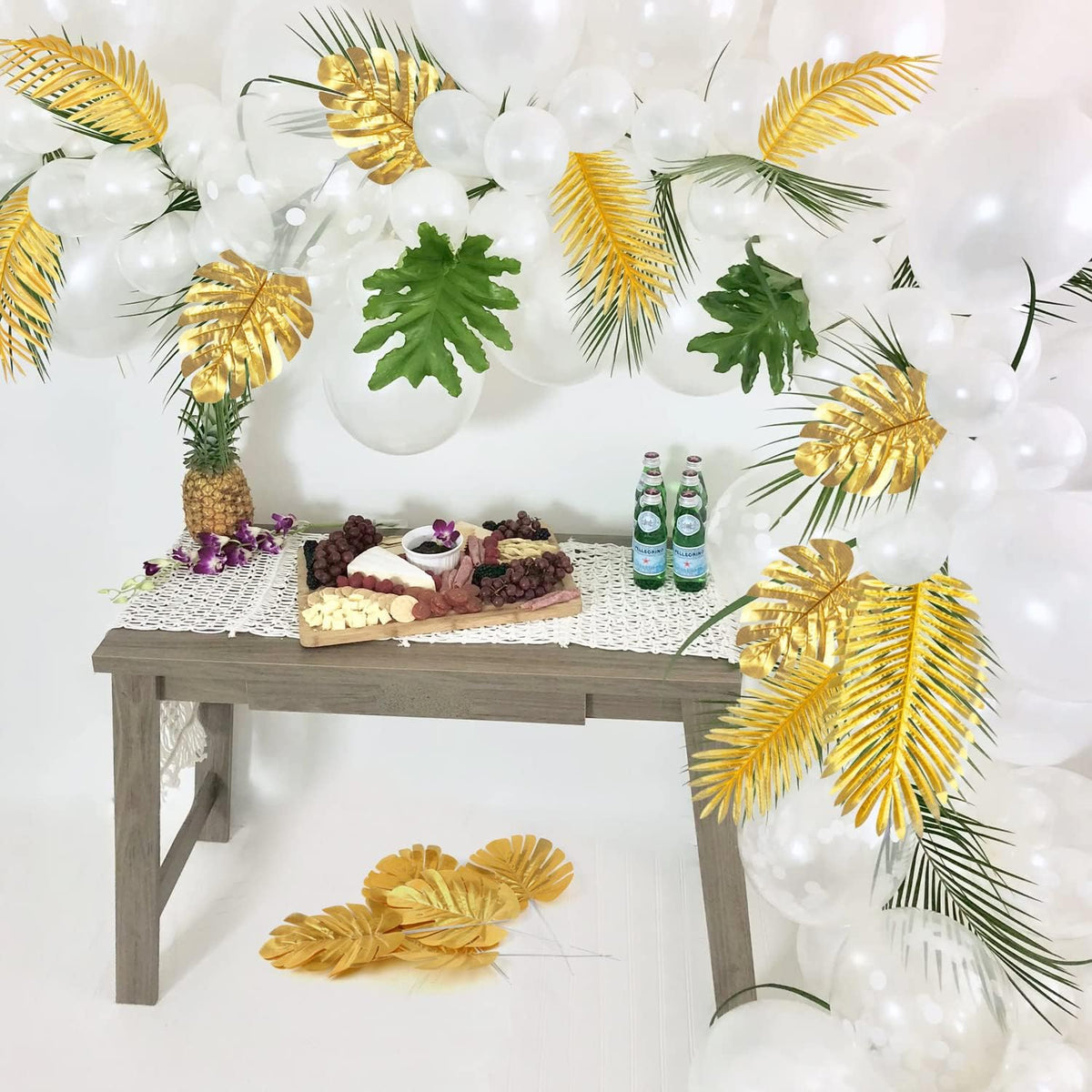 Artificial Palm Leaves, Faux Large Palm Fronds Fake Tropical Plant Simulation Safari Leaves with Stems for Home Hawaiian Luau Party Jungle Beach Theme Party Decoration