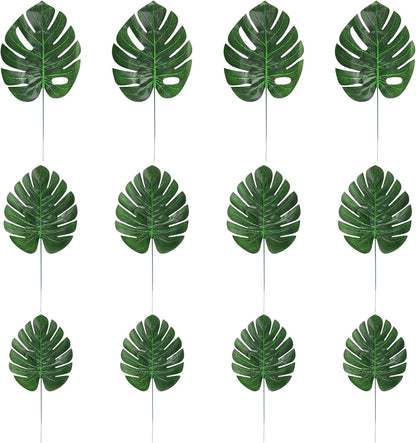 Artificial Palm Leaves, Faux Large Palm Fronds Fake Tropical Plant Simulation Safari Leaves with Stems for Home Hawaiian Luau Party Jungle Beach Theme Party Decoration