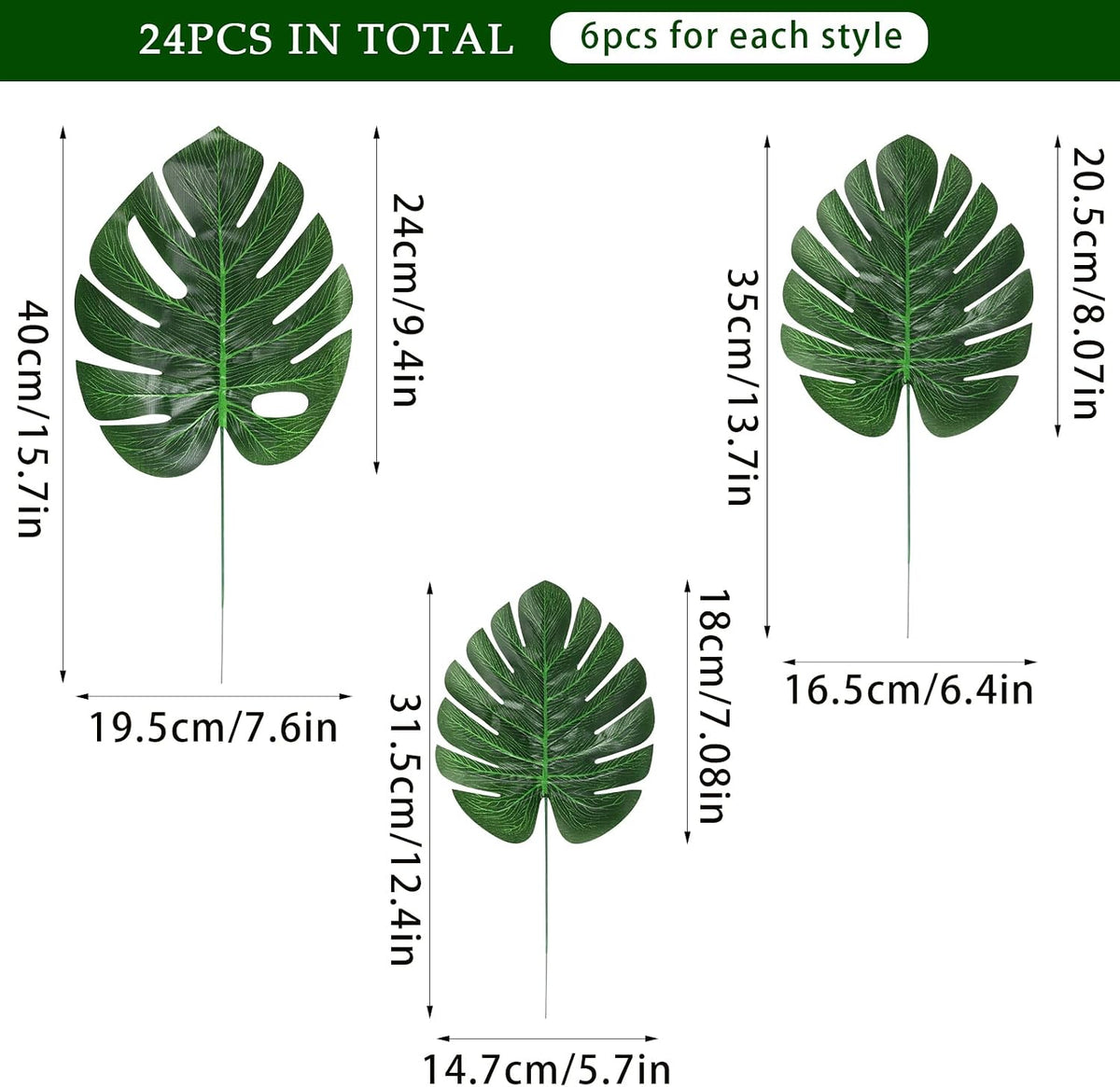 Artificial Palm Leaves, Faux Large Palm Fronds Fake Tropical Plant Simulation Safari Leaves with Stems for Home Hawaiian Luau Party Jungle Beach Theme Party Decoration
