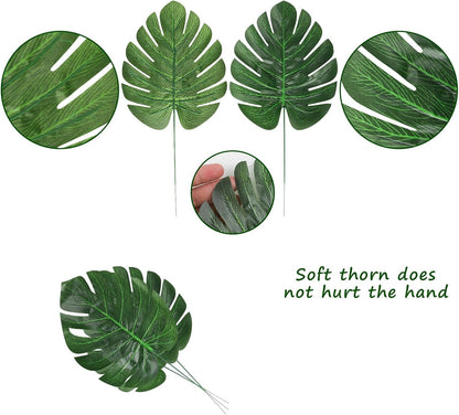 Artificial Palm Leaves, Faux Large Palm Fronds Fake Tropical Plant Simulation Safari Leaves with Stems for Home Hawaiian Luau Party Jungle Beach Theme Party Decoration