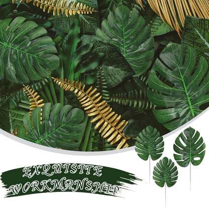Artificial Palm Leaves, Faux Large Palm Fronds Fake Tropical Plant Simulation Safari Leaves with Stems for Home Hawaiian Luau Party Jungle Beach Theme Party Decoration